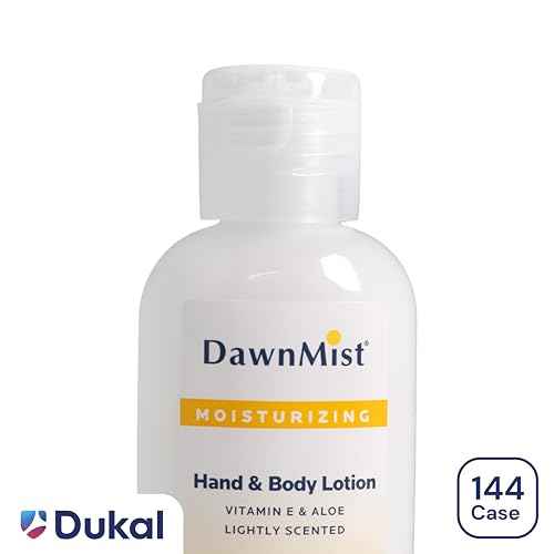 Dukal DawnMist Hand and Body Lotion with Dispensing Cap, 2 oz. ? Pack of 144 Travel-Sized Moisturizing Bottles for Soft, Hydrated Skin