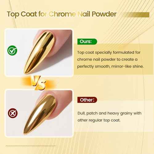 JODSONE Top Coat for Chrome Nail Powder - 16.5ml No Wipe Gel Top Coat for Rubbing Mirror/Chrome Nail Powders, Smooth Finish, High Gloss, U V/LED Curing Needed