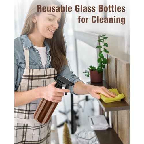 Glass Spray Bottle, Amber Glass Spray Bottle Set & Accessories Refillable for Plants Window Cleaners Aromatherapy Facial Hydration Watering Flowers Hair Care (2 Pack/8 oz) (Amber)