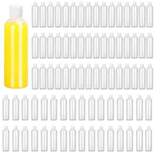 80 Pack 4 oz Plastic Bottles with White Top Caps, Clear Empty Bottles, Cosmetic Containers for Lotion and Shampoo, Travel-Friendly Bottles, BPA-Free for Liquids and Personal Care