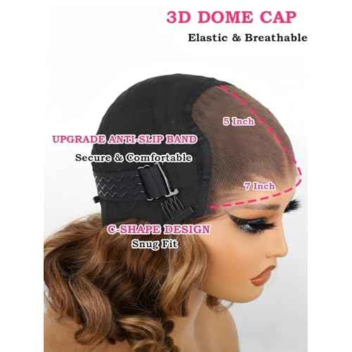 ISEE Wear Go Glueless Wigs Human Hair Pre Plucked Pre Cut Short Bob Body Wave Lace Front Wigs Human Hair for Women Upgraded Glueless Bob Wig 7x5 HD Lace Closure Wigs (Highlight Ombre, 14 Inch)