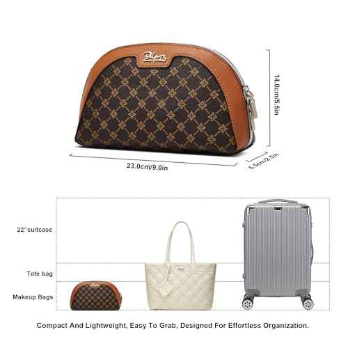BOYATU Small Travel Makeup Bag for Women: Elegant Vegan Leather Cosmetic Pouch for Purse - Waterproof Toiletry Bag with Mirror(010-coffee)
