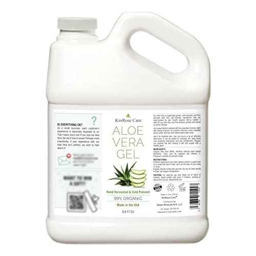 Organic Aloe Vera Gel Bulk - Half Gallon - for Face, Skin, Hair & Sunburn Relief From 100 Percent Pure Aloe Vera - Cold Pressed, Vegan, Unscented - Made in USA (64 Fl Oz)