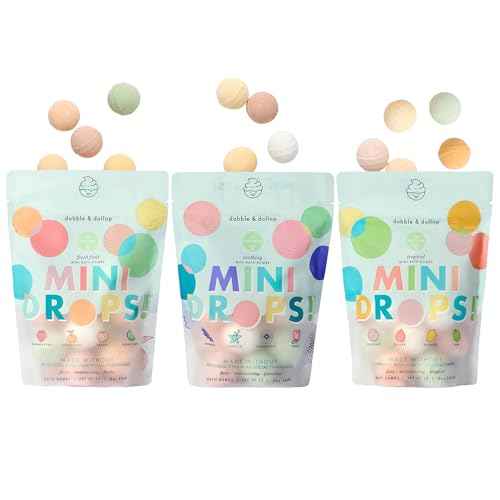Dabble & Dollop Mini Bath Bombs, 100% Natural Droplets for Kids, Variety Pack - Resealable Pouches, Fizzy, Moisturizing & Fun, Vegan, Gluten-Free, Cruelty-Free (Set of 36)