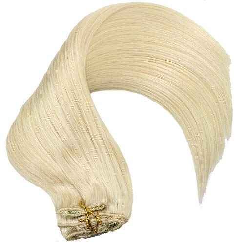 Real Human Hair Lace Clip In Hair Extensions Thick Ends 20inch 120g Color Bleach Blonde #60 Remy Hair Extensions