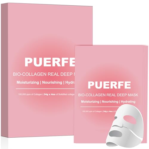 4 Pack Bio-Collagen Face Mask, Deep Hydrating Overnight Hydrogel Mask, Women's Skincare Facial Treatments & Masks, Pore Minimizing, Elasticity Improvement