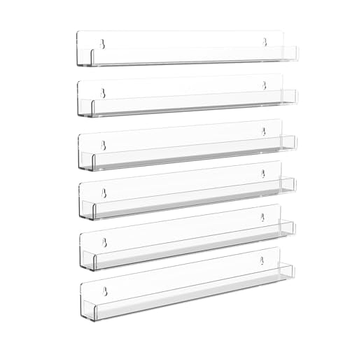 Nail Polish Shelf Wall Acrylic Clear 15 Inch Rack Sunglass Organizer Multi-Purpose Floating Shelves for Beauty Salons Retailer Dressing Room (6 PCs)