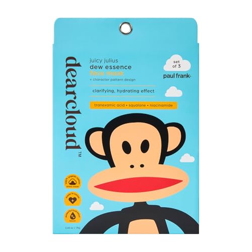 dearcloud Paul Frank Juicy Julius Dew Essence Face Mask, Korean Sheet Mask - Tranexamic Acid, Niacinamide & Squalane (3 Pack)