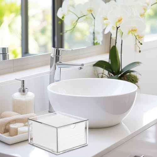 Rainmae Disposable Face Towel Holder, Face Towel Storage Box Bin, Stackable Clear Makeup Organizer with Drawer for Clean Skin Club Face XL Towels Holder for Vanity Bathroom and Makeup Organization