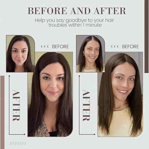 Hair Toppers for Women Real Human Hair, 360¡Æ 3D Human Hair Toppers for Women with Thinning Hair Upgrade Middle Part Clip in Bangs (Medium Dark Brown, 14 Inch-3D-Side)