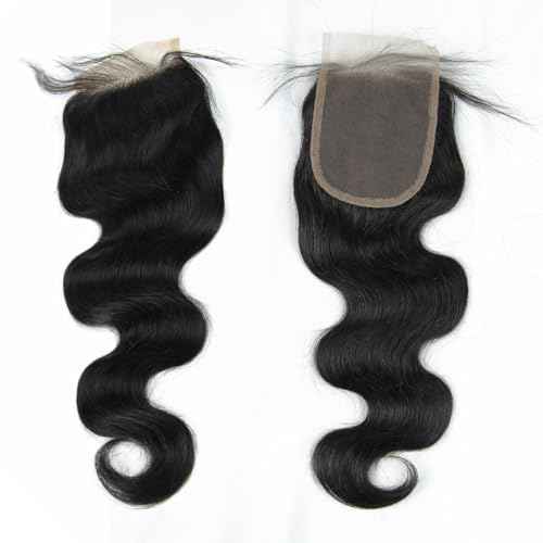 4x4 Lace Closure Body Wave - Transparent HD Free Part Invisible Lace Closure 100% Brazilian Virgin Human Hair Pre Plucked with Baby Hair Natural Black 12A Grade (20 Inch)