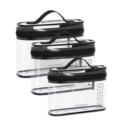 BAGSMART TSA Approved Toiletry Bag, 3 Pack Clear Makeup Cosmetic Bag Organizer, Quart Size Travel Bag for Toiletries, Carry-on Travel Accessories Essentials, Black-3pcs