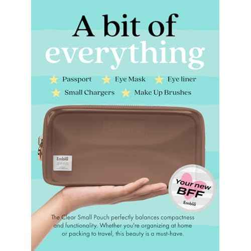 Embla Clear Cosmetic Bag Makeup Case, Clear Zipper Make Up Pouch and Toiletry Travel Tote, Cute Skincare Pouches for Women Girls, Preppy Purse Cosmetic Organizer, Small Makeup Bags, Mocha Mousse