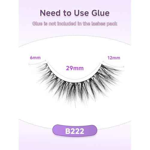 Natural Cat Eye Lashes False Eyelashes Natural 12mm Wispy Eyelashes with Thin Band 3D Volume False Lashes Soft Eye Lashes Pack C Curl Natural Eyelashes Fake Lashes 7 Pair EVENTILL