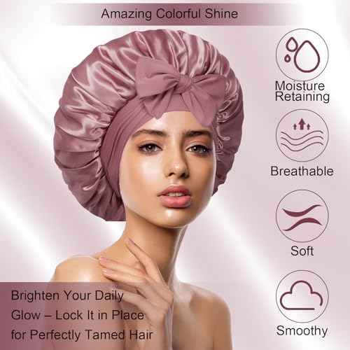 Silk Bonnet for Women, Satin Bonnet for Sleeping, Large Sleep Cap with Elastic Tie Band for Curly Hair