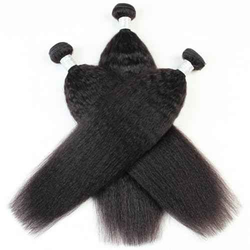 Kinkystraight Human Hair Bundles Yaki Perm Human Hair Weave 3 Bundles Yaki Straight 14 16 18 inch Brazilian Remy Hair Extensions Kinky Straight Natural Color