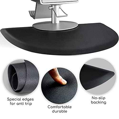 Salon mats for Hair Stylist 3'x4' Barber Shop Salon Chair Mats - Black Semi Circle Anti-Fatigue Floor Mat for Salon Chair - 5/8" Thick Salon Standing Mat