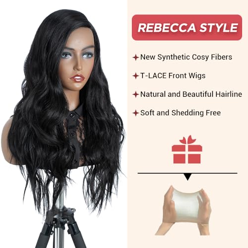 REBECCA STYLE Long Body Wave Wigs for Black Women Side Part Long Wavy wigs 20 Inch Synthetic Wig Natural Looking Glueless Heat Resistant Replacement Wig (Blonde to Brown)