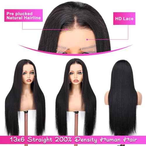 13x6 Lace Front Wigs Human Hair Pre Plucked 200% Density Straight Lace Front Wigs Human Hair For Women HD Transparent Lace Wigs Human Hair With Baby Around Natural Hairline 22 Inch