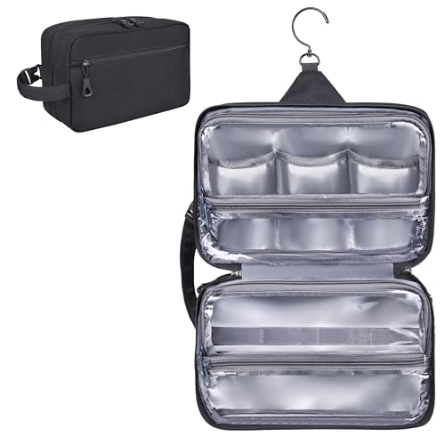 Toiletry Bag for Men, YKK Zippers Hanging Bathroom Shower Hygiene Bag with Metal XXL Swivel Hook, Big Comparment, Waterproof for Travel Accessories
