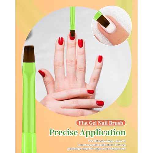 3PCS Nail Polish Clean Up Brush, Round&Falt&Angled Acetone Resistant Nail Brush for OPI Nail Polish Remover, Fingernail Cleaning Brushes at Home Nail Art and Designs(Bright Green)