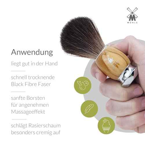 M?HLE VIVO Olive Wood 3-Piece Black Fibre 5-Blade Razor Shaving Set