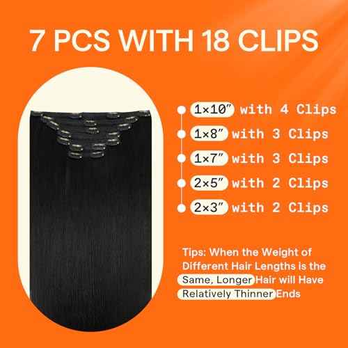 Full Shine Black Clip in Hair Extensions for Short Hair 10 Inch Clip in Extensions Real Human Hair Black Hair Extensions Clip ins Straight Invisible 7 Pcs 95 G
