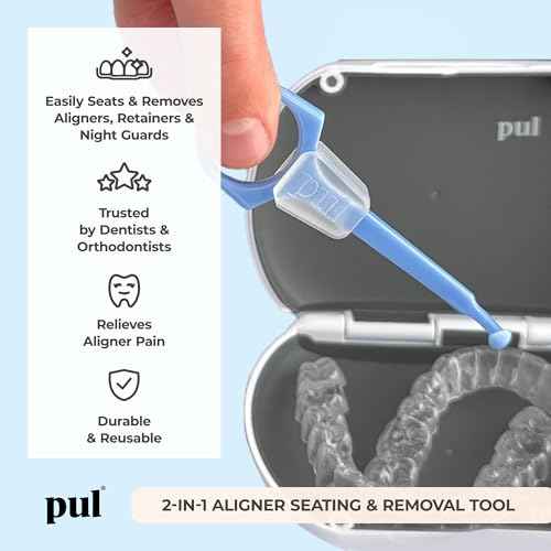 PUL Pack of 2 Reusable 2-in-1 Aligner Seating Chewie & Removal Tool ? Compatible with Invisalign, Removable Braces, Retainers & Trays ? Easy-to-Use Remover & Chew, Dental & Oral Hygiene Care ? Black