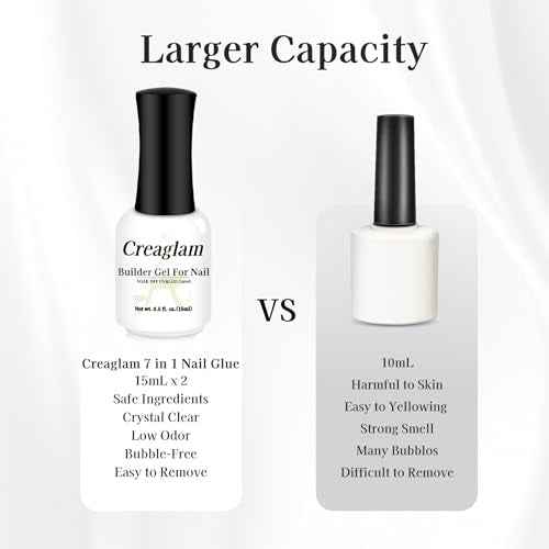 Builder Gel for Nails, 7-in-1 Clear Hard Gel for Rubber Base, Apex Building, Thickening Extensions and Rhinestone Glue, LED/UV Lamp Cured for DIY & Salon and Gift (15ml)