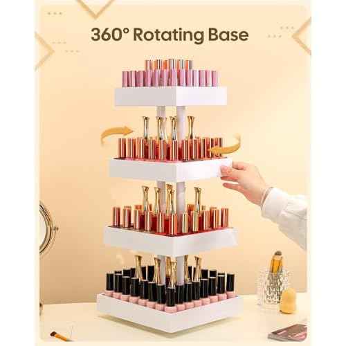 Homde Nail Polish Organizer for 120-212 Bottles, 360 Rotating Nail Polish Rack Holder, Display Storage Shelf for Fingernail Stand and Essential Oil, Gifts for Women Girls- Bamboo,White