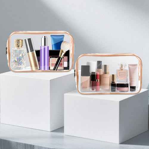 AURUZA Clear Makeup Bag,Portable Travel Toiletry Bags with Zipper, TSA Approved Clear Organizer Bags, PVC Cosmetic Pouch for Airport Airline Compliant