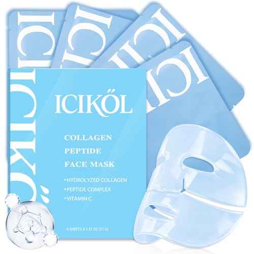 Deep Hydrolyzed Collagen Face Mask, 4 Pack - Overnight Age-Defying Sheet Mask with Peptides & Hyaluronic Acid, Restores Skin Elasticity & Firmness for Women
