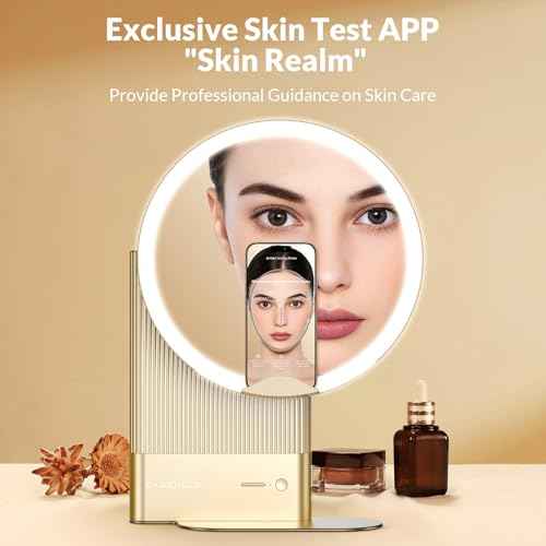 EASEHOLD Smart Vanity Makeup Mirror with Hi-Fi Bluetooth Speaker, 10000mAh Rechargeable Battery, 3 Color Lighting, 360¡Æ Ring Lights, 11-inch Large Cosmetic Mirror, Skin Test APP, Ideal Gifts Choice