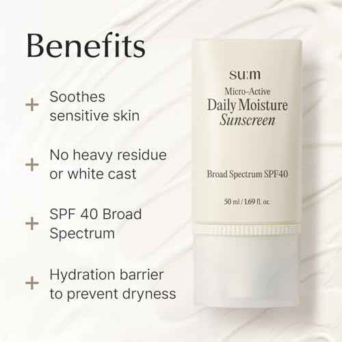 SU:M Micro-Active Daily Moisture Sunscreen (1.69fl oz) - Korean Skincare SPF 40 for UV Protection, Hydration, Soothing Sensitive Skin, No White Cast. With Biopeptide190 & Niacinamide.