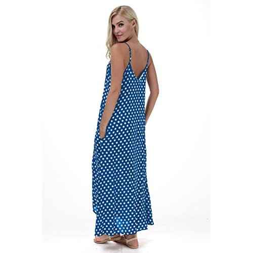 LILBETTER Women V-Neck Polka Dot Print Spaghetti Strap Boho Long Maxi Dresses