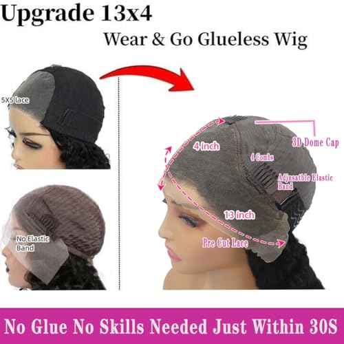 Glueless Wigs Human Hair Pre Plucked Pre Cut Wear and Go Glueless Wig 13x4 HD Deep Wave Lace Front Wigs Human Hair for Black Women Frontal Wigs with Natural Hairline 180% Density 26 Inch