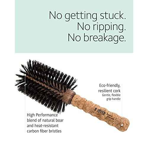 Ibiza Hair Round Boar Bristle Brush (EX Series) | Lightweight with Reinforced Bristles & Cork Handle | Adds Shine & Texture | Ideal for Medium to Long Styles