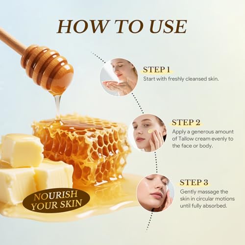 Beef Tallow for Skin, Tallow and Honey Balm for Face, Grass-Fed Tallow for Body, Deep Nourishing 4.2 oz / 120g