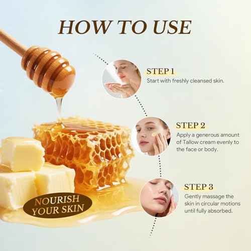 Beef Tallow for Skin, Tallow and Honey Balm for Face, Grass-Fed Tallow for Body, Deep Nourishing 2.1oz / 60g