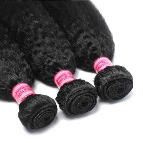 12A Kinky Straight Human Hair Bundles 20 20 20 Inch 100% Real Virgin Human Hair Yaki Straight Bundles Sew In Human Hair Extension for Black Women Natural Color