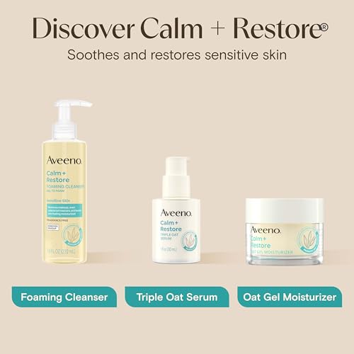 Aveeno Skin-Care Bundle for Sensitive Skin, Calm + Restore Triple Oat Hydrating Facial Serum, 1 fl. oz, & Travel Size Daily Moisturizing Cream + Prebiotic Oat, 0.5 oz, Fragrance Free, Two Items