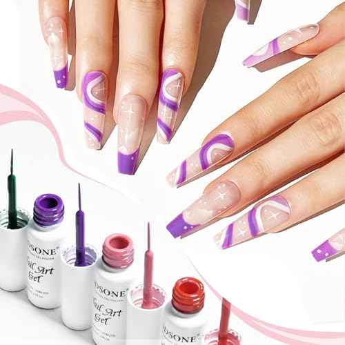 JODSONE 10pcs Nail Art Gel Liner,3D Effect Gel Nail Polish Thin Brush Painted DIY at Home Salon Design Gift for Girls