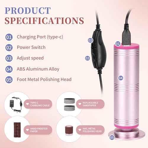 Electric Foot Callus Remover with 60 Sandpaper Discs, Durable Aluminum Adjustable Speed Foot Sander for Cracked, Rough Skin and Calluses, Ergonomic Design ? Cherry Blossom