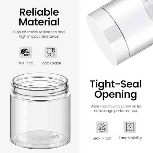 TUZAZO 48 Pack 4 Oz Plastic Container Jars with Lids and Labels BPA Free, Empty Round Clear Cosmetic Containers Plastic Slime Jars for Lotion, Cream, Ointments, Body Butter, Travel Storage (48)