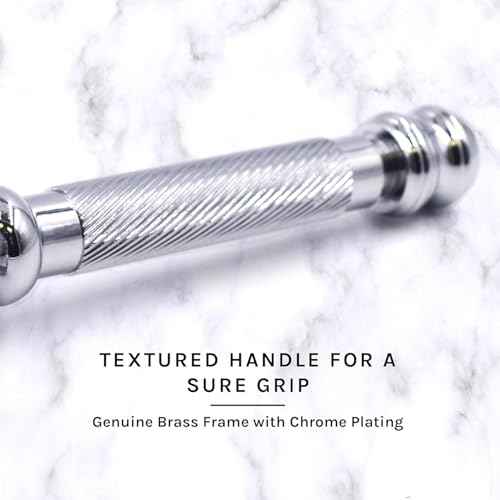 Parker 99R Chrome Long Handle Heavyweight Butterfly Open Double Edge Safety Razor for Men | 5 Parker Premium Platinum Double Edge Razor Blades Included | Iconic Brand