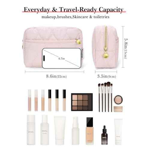 Noozion Makeup Bag, Travel Cosmetic Bag, Puffy Padded Toiletry Bag for Women, Makeup Organizer Case, Wide-open Pouch Purse, Travel Essentials