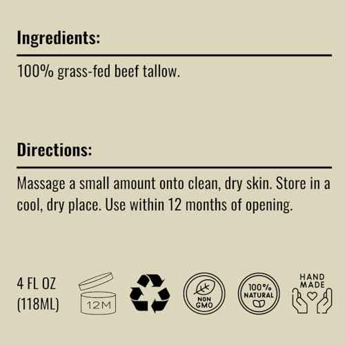 Pure Whipped Tallow Balm (Unscented) | 1 Ingredient | Handmade in USA | 100% Organic Grass-Fed Beef Tallow for Skin | Face Moisturizer for Dry Skin, Fragrance-Free, No Essential Oils