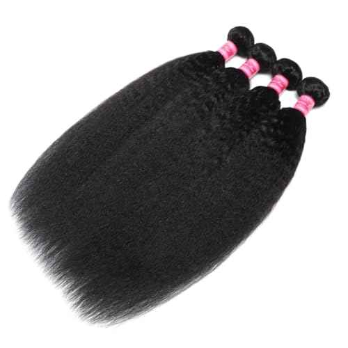 Borchan Kinky Straight Bundles Human Hair 4 Bundles 14 16 18 20 Inches 100% Unprocessed Brazilian Yaki Straight Hair Bundles Virgin Remy Kinky Curly Bundles for Black Women