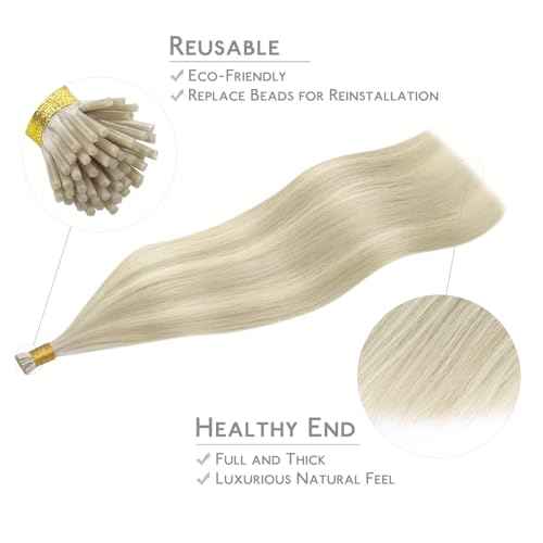 WENNALIFE I Tip Hair Extensions Human Hair, 50g 50s 24 Inch Ash Blonde Highlighted Platinum Blonde Remy Itip Human Hair Extensions Invisible Itips Straight I Tips Fusion Extensions Real Human Hair