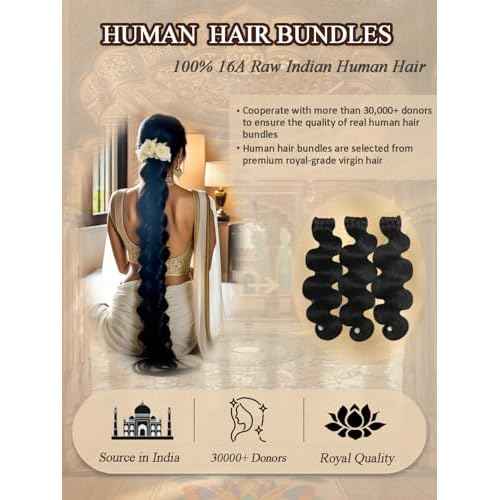 16A Raw Indian Human Hair Bundles 22 Inch Thick Raw Body Wave Bundles Human Hair Weave,4X Lifespan,100% Unprocessed Cuticle Aligned,Reusable Multiple Washes Keep Texture Silky Soft (Natural Black)